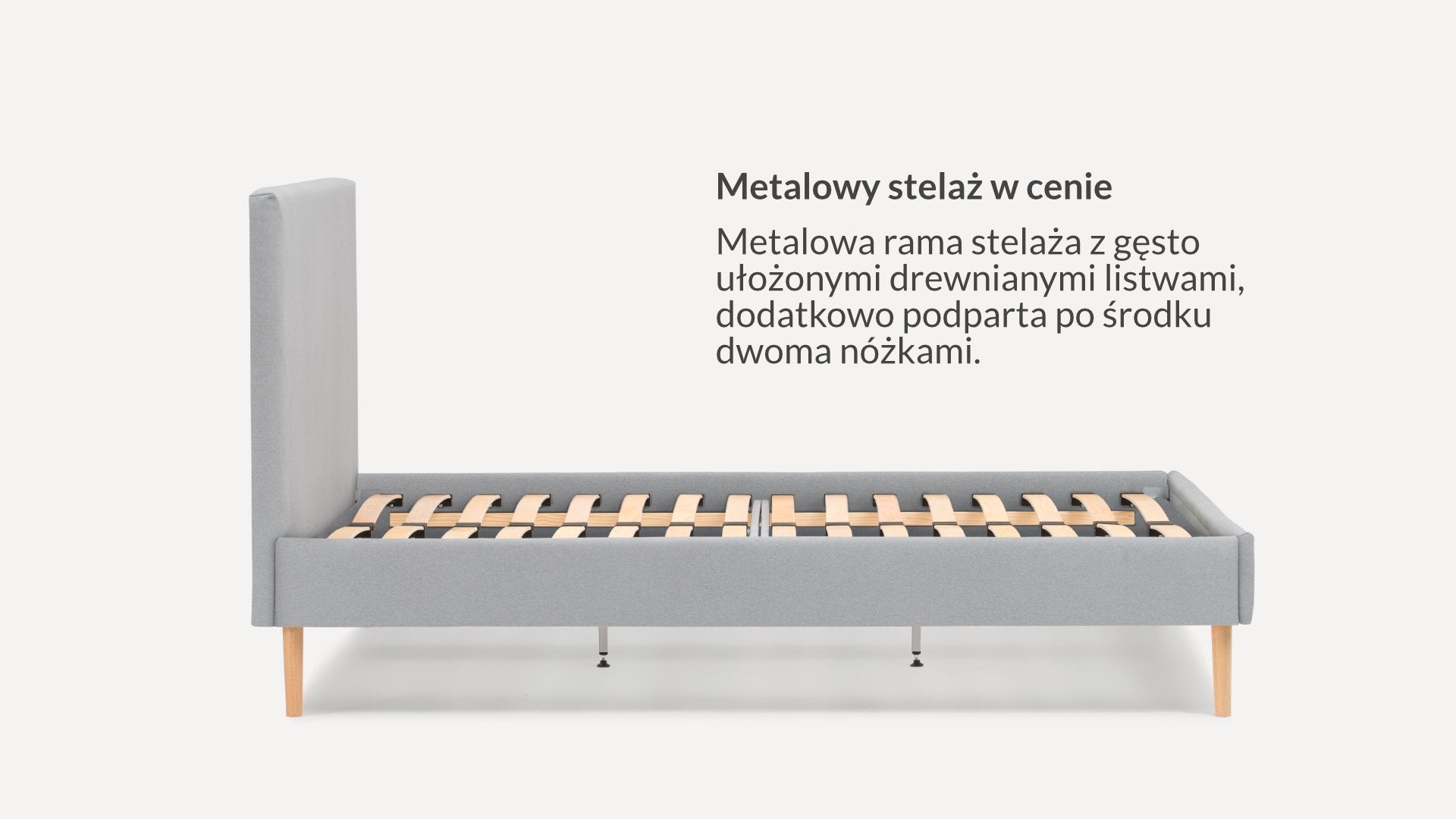 Łóżko easyBenet Leaf 140x200 flausz popielaty Typ nóżki easyBenet: Stożek drewniany [18cm] | Kolor nóżki drewnianej: Czarna - Benet